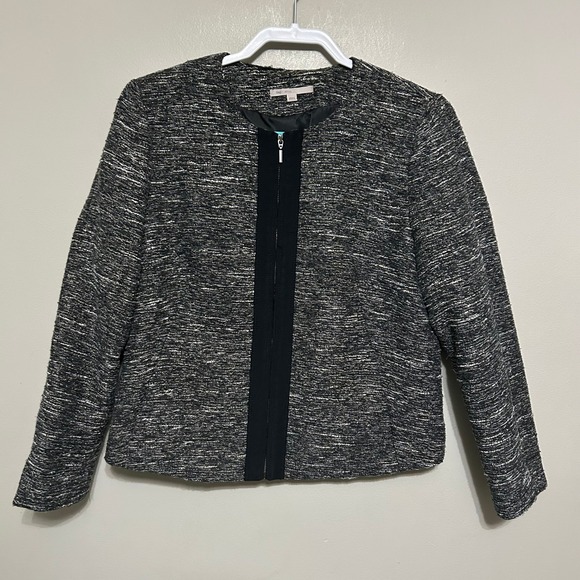 GAP Women's Blazer M Black Gray Gold Tweed Jacket Full Zip Professional Career - Picture 1 of 10